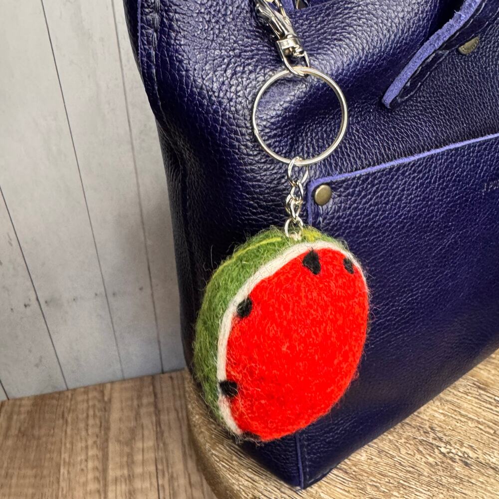 Watermelon Bag Charm Fun Felted Wool Purse Charm NEW Fruit Accessories NEW!